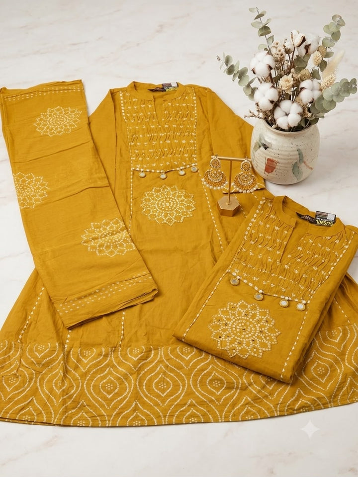 Women's Mustard Bandhani Printed Kurta Set with Dupatta | Premium Ethnic Wear