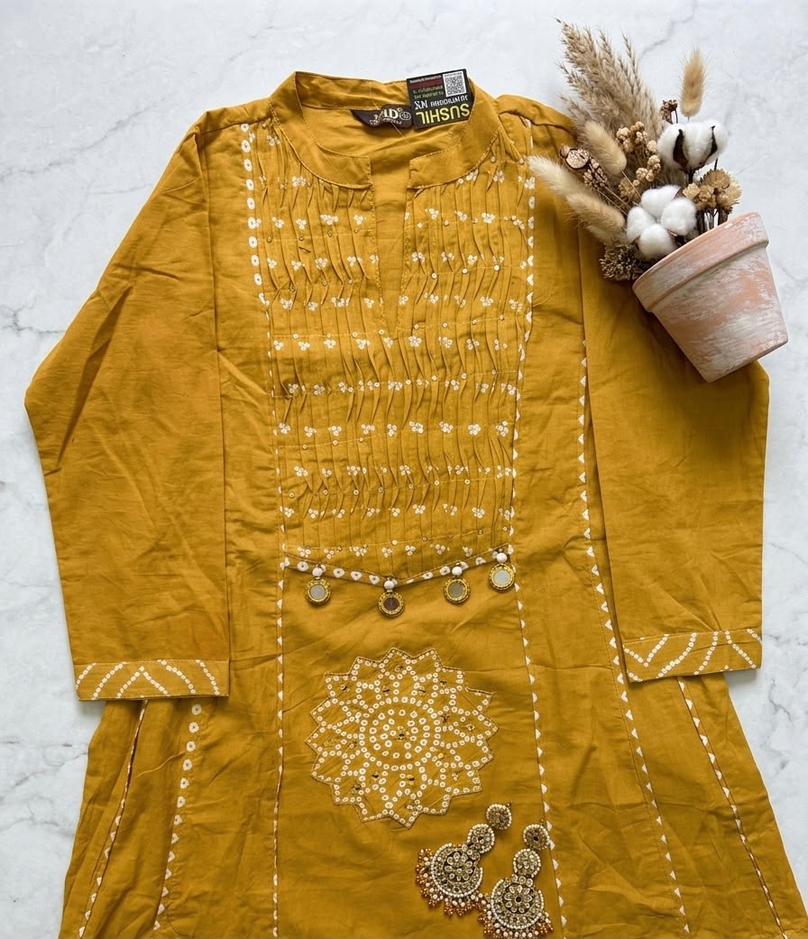 Women's Mustard Bandhani Printed Kurta Set with Dupatta | Premium Ethnic Wear