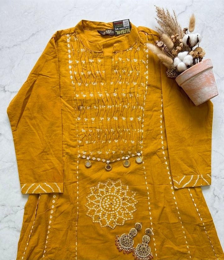 Women's Mustard Bandhani Printed Kurta Set with Dupatta | Premium Ethnic Wear